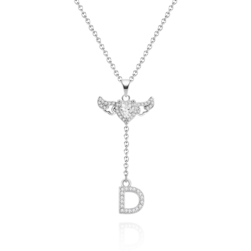 Animated Cupid Angel Wings Initial Necklace Custom Initial Drop Necklace with Moving Wings Charm Fun Kinetic Initial Drop Pendant Christmas Gifts for Her - aiprintlab