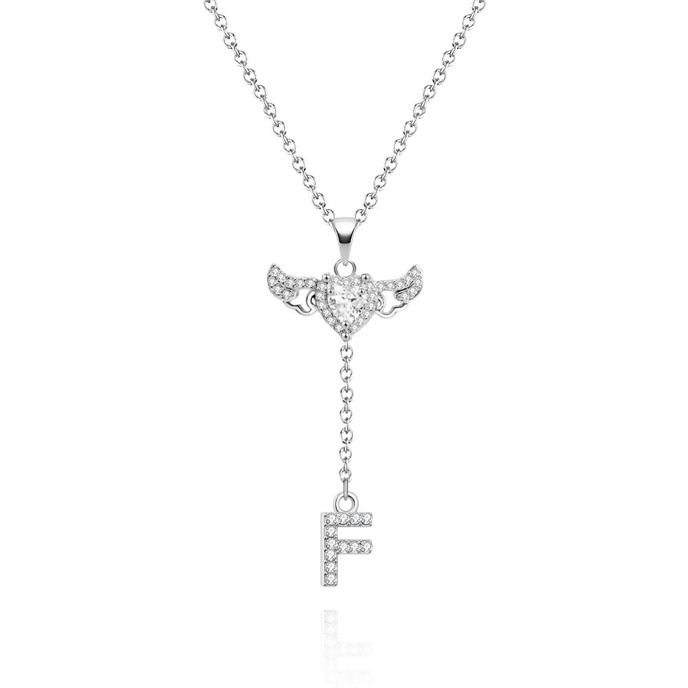 Animated Cupid Angel Wings Initial Necklace Custom Initial Drop Necklace with Moving Wings Charm Fun Kinetic Initial Drop Pendant Christmas Gifts for Her - aiprintlab