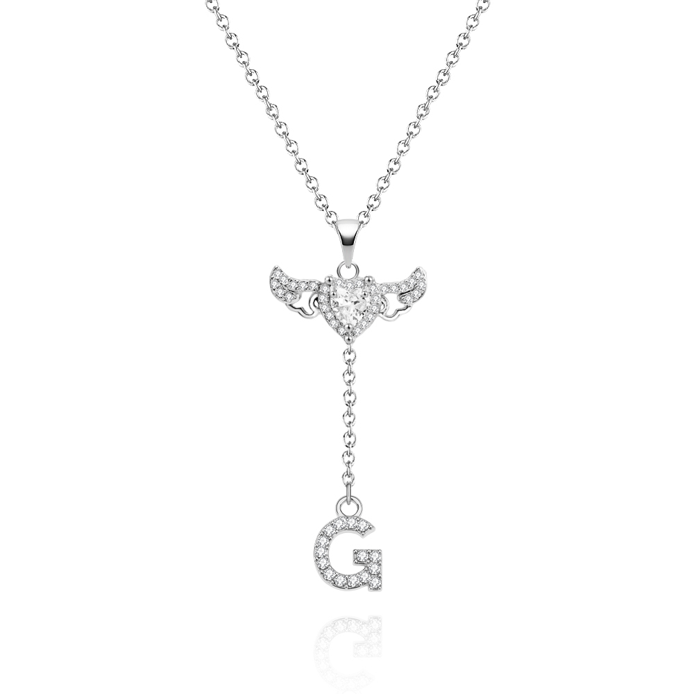Animated Cupid Angel Wings Initial Necklace Custom Initial Drop Necklace with Moving Wings Charm Fun Kinetic Initial Drop Pendant Christmas Gifts for Her - aiprintlab