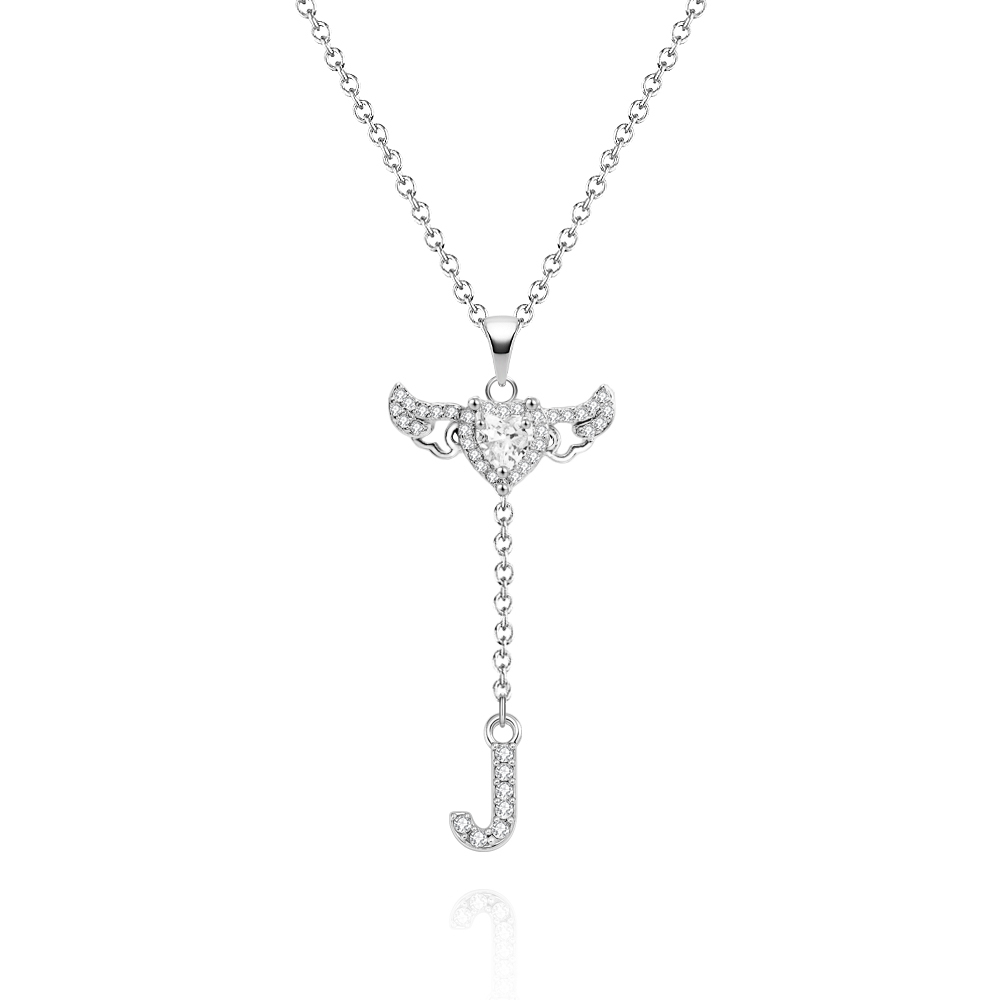 Animated Cupid Angel Wings Initial Necklace Custom Initial Drop Necklace with Moving Wings Charm Fun Kinetic Initial Drop Pendant Christmas Gifts for Her - aiprintlab
