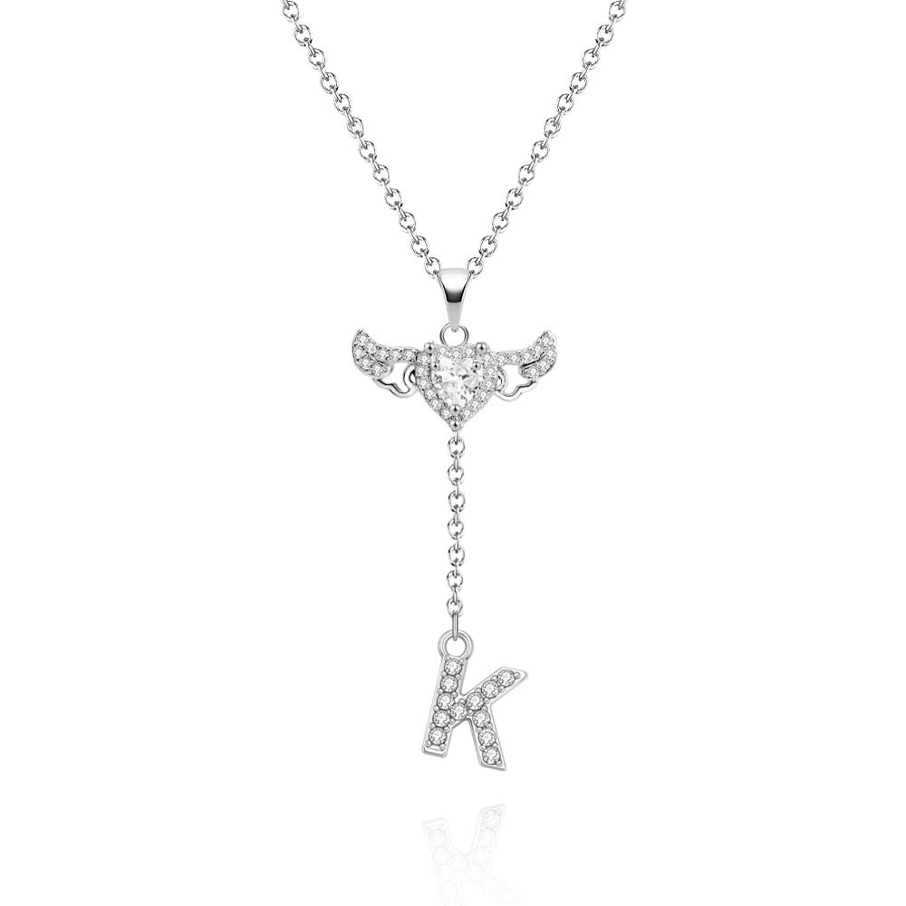 Animated Cupid Angel Wings Initial Necklace Custom Initial Drop Necklace with Moving Wings Charm Fun Kinetic Initial Drop Pendant Christmas Gifts for Her - aiprintlab