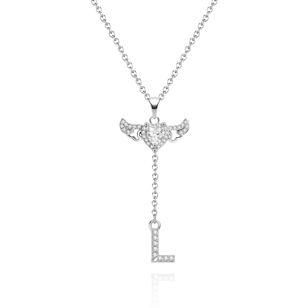 Animated Cupid Angel Wings Initial Necklace Custom Initial Drop Necklace with Moving Wings Charm Fun Kinetic Initial Drop Pendant Christmas Gifts for Her - aiprintlab