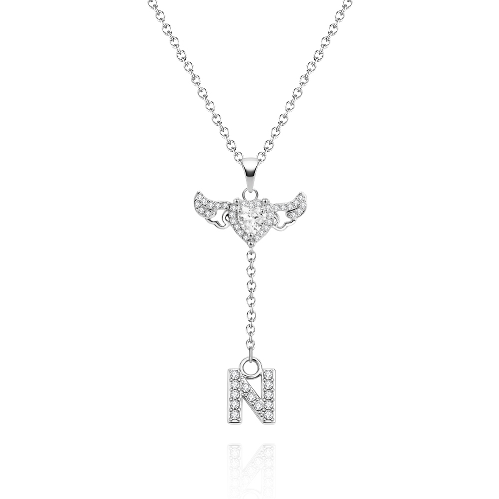 Animated Cupid Angel Wings Initial Necklace Custom Initial Drop Necklace with Moving Wings Charm Fun Kinetic Initial Drop Pendant Christmas Gifts for Her - aiprintlab