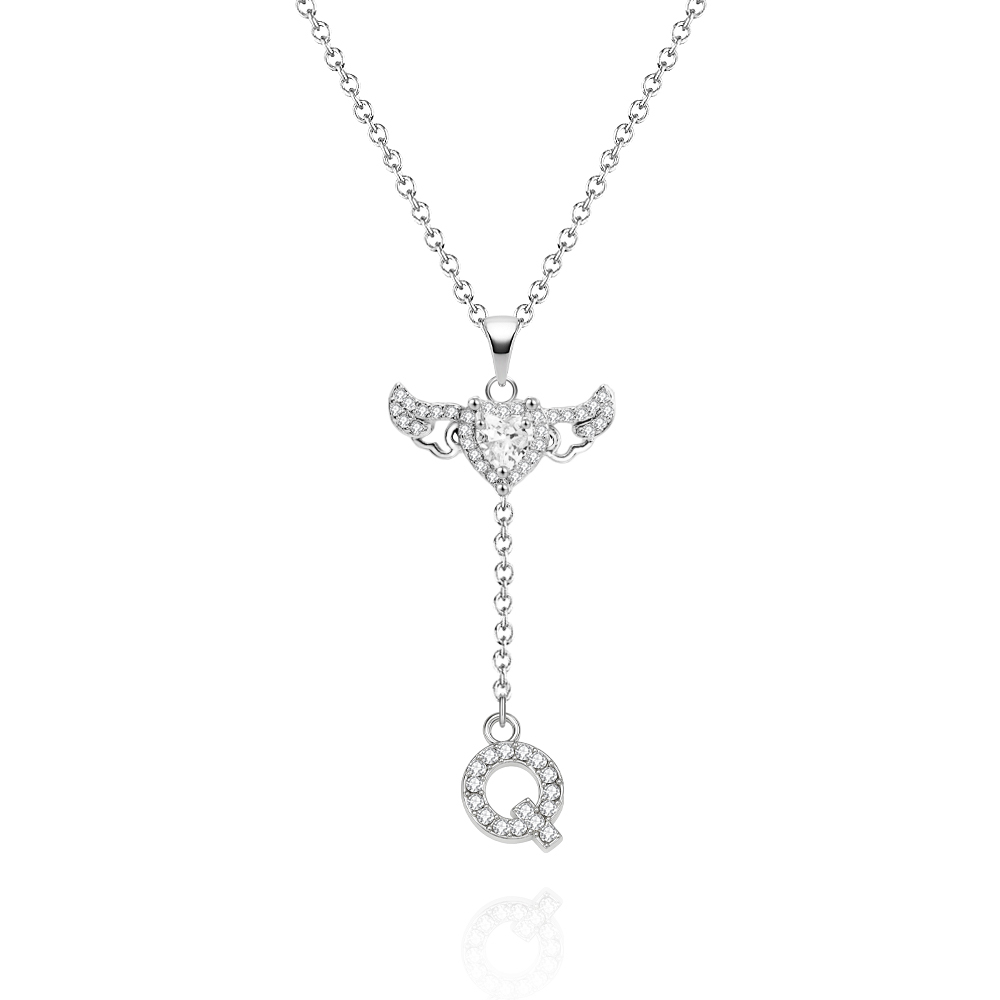 Animated Cupid Angel Wings Initial Necklace Custom Initial Drop Necklace with Moving Wings Charm Fun Kinetic Initial Drop Pendant Christmas Gifts for Her - aiprintlab