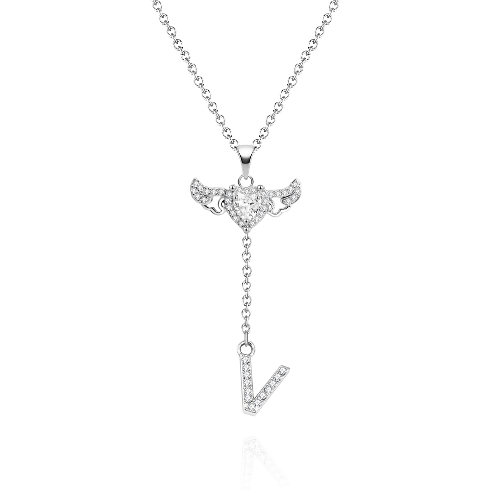 Animated Cupid Angel Wings Initial Necklace Custom Initial Drop Necklace with Moving Wings Charm Fun Kinetic Initial Drop Pendant Christmas Gifts for Her - aiprintlab