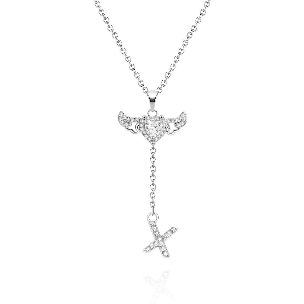 Animated Cupid Angel Wings Initial Necklace Custom Initial Drop Necklace with Moving Wings Charm Fun Kinetic Initial Drop Pendant Christmas Gifts for Her - aiprintlab