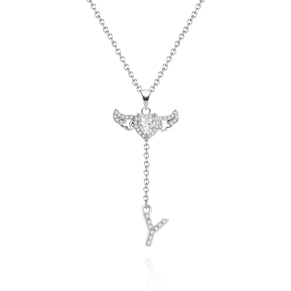 Animated Cupid Angel Wings Initial Necklace Custom Initial Drop Necklace with Moving Wings Charm Fun Kinetic Initial Drop Pendant Christmas Gifts for Her - aiprintlab