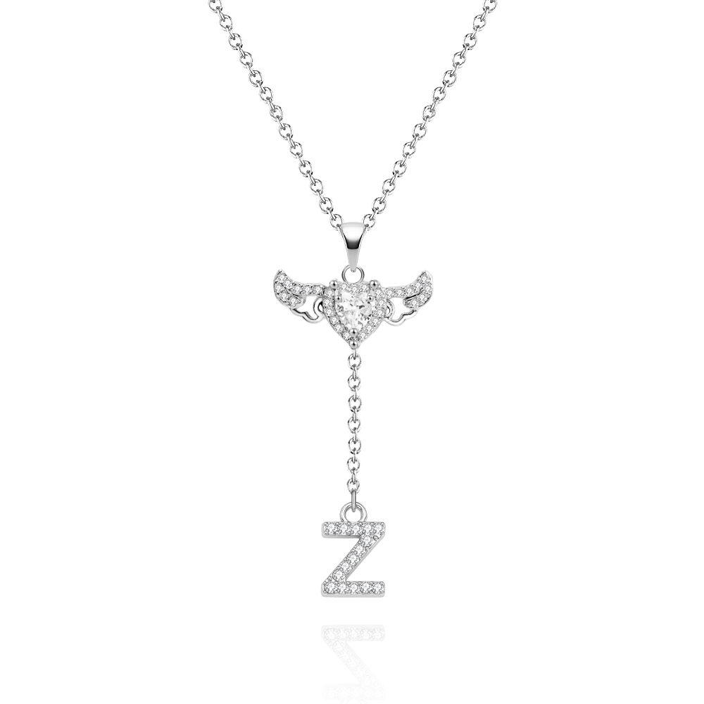 Animated Cupid Angel Wings Initial Necklace Custom Initial Drop Necklace with Moving Wings Charm Fun Kinetic Initial Drop Pendant Christmas Gifts for Her - aiprintlab