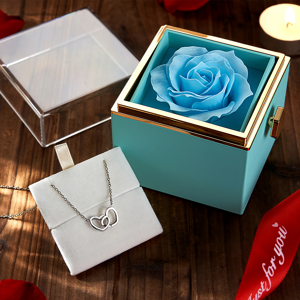 Personalized Heart Necklace with Eternal Rose Box Custom Name Necklace and Forever Rose Gift Set Heart to Heart Name Necklace - aiprintlab