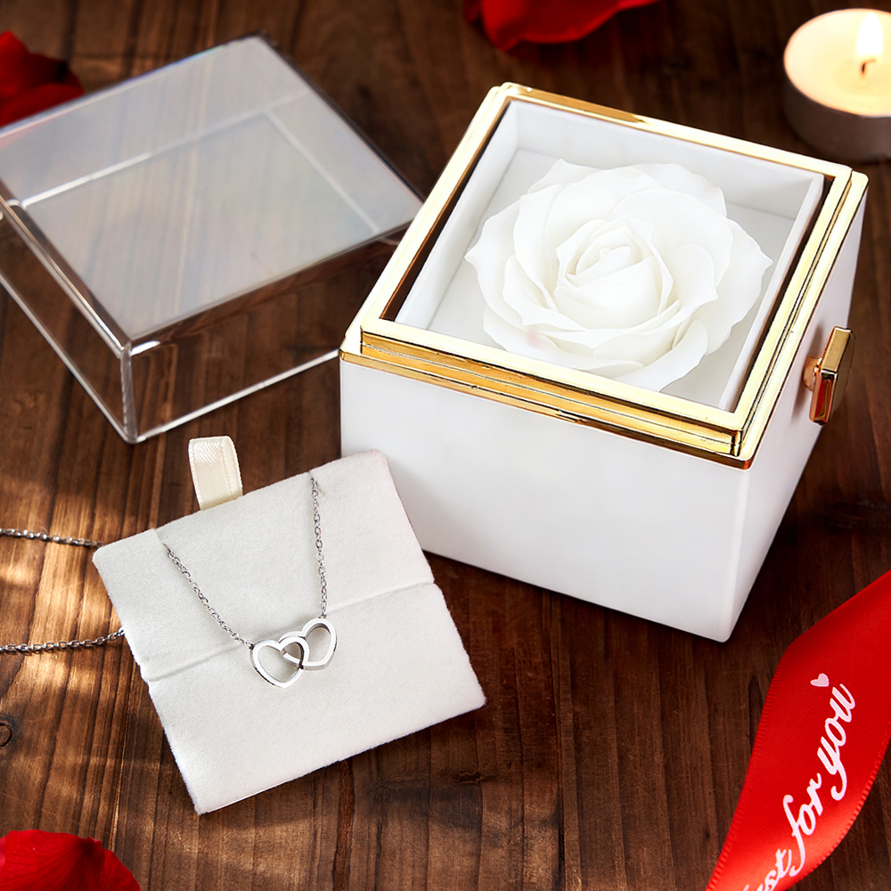 Personalized Heart Necklace with Eternal Rose Box Custom Name Necklace and Forever Rose Gift Set Heart to Heart Name Necklace - aiprintlab