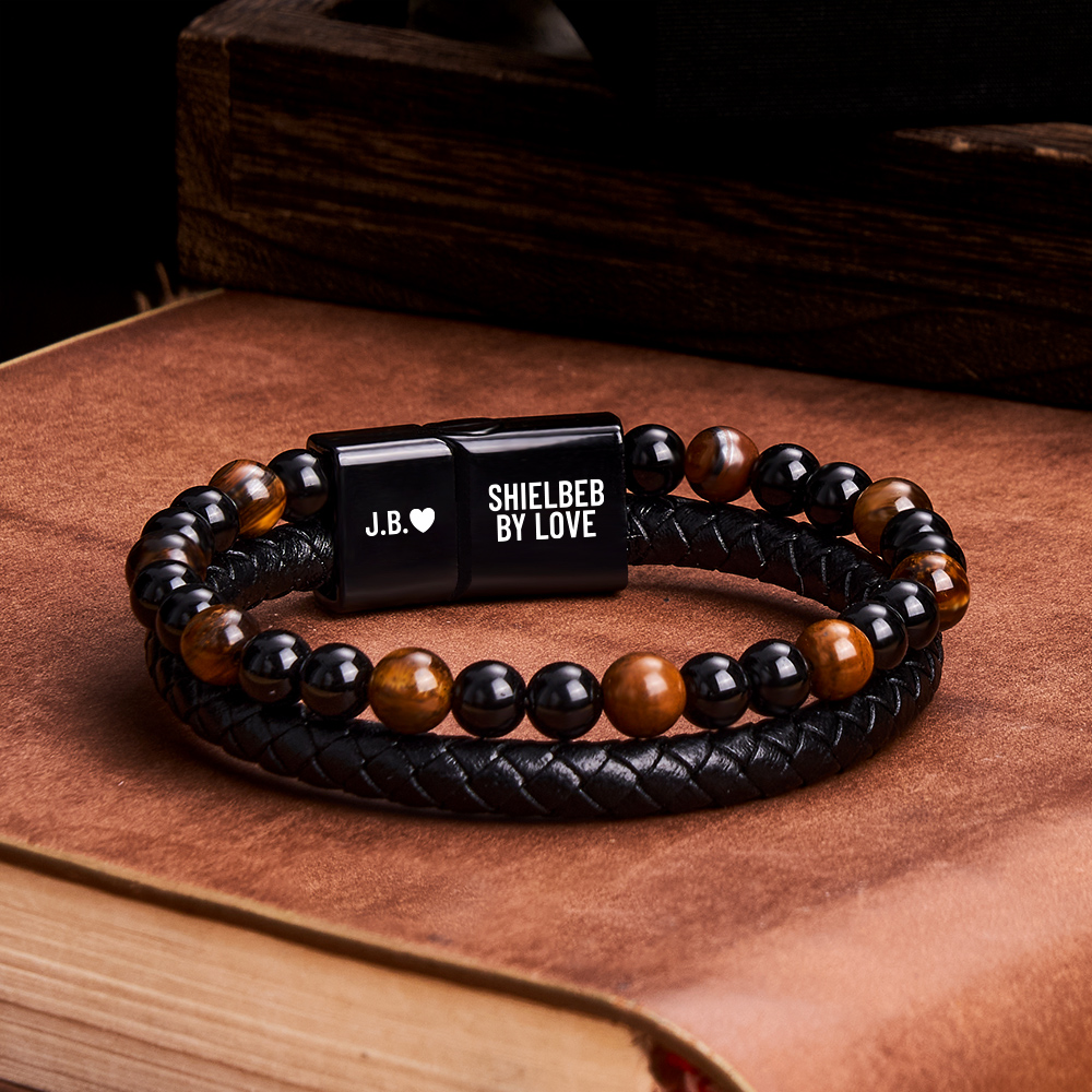 Peronalized Name Bracelet The Guardian Son's Tiger Eye Bracelet Set Birthday Gifts for Son - aiprintlab