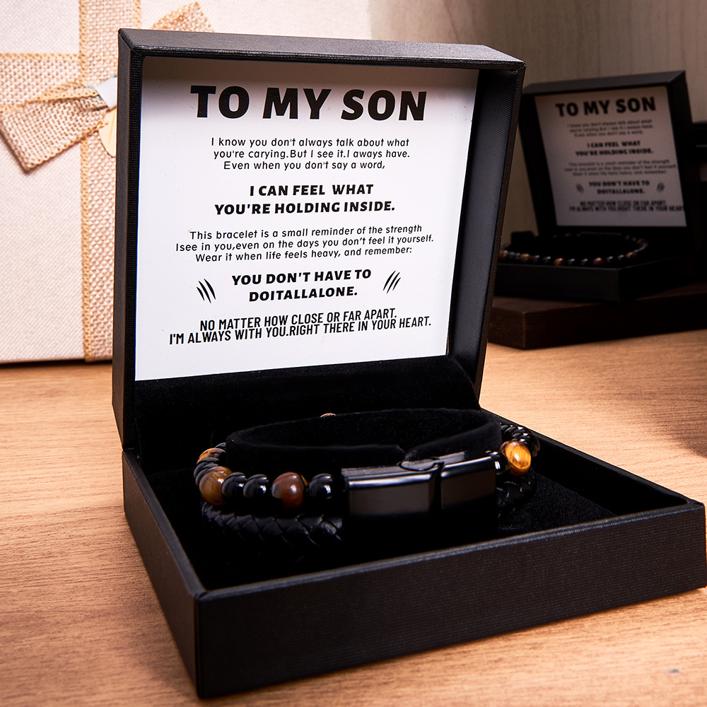 Peronalized Name Bracelet The Guardian Son's Tiger Eye Bracelet Set Birthday Gifts for Son - aiprintlab