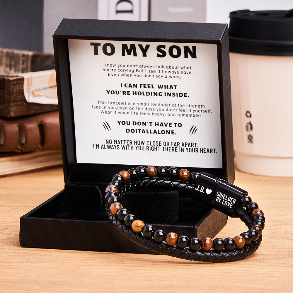 Peronalized Name Bracelet The Guardian Son's Tiger Eye Bracelet Set Birthday Gifts for Son - aiprintlab