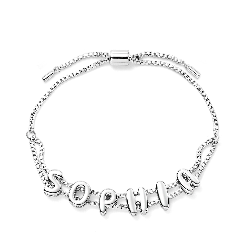 Custom Bubble Letter Name Bracelet Personalized Name Bracelet Engraved Name Bracelet Bridesmaid Name Bracelet Gift for Her - aiprintlab