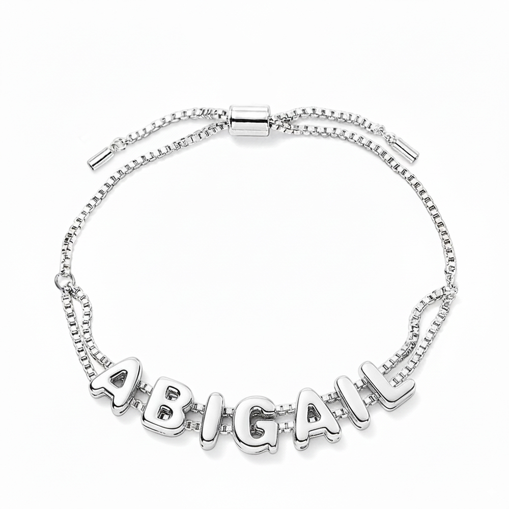 Custom Bubble Letter Name Bracelet Personalized Name Bracelet Engraved Name Bracelet Bridesmaid Name Bracelet Gift for Her - aiprintlab