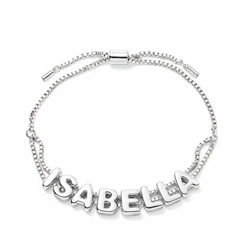 Custom Bubble Letter Name Bracelet Personalized Name Bracelet Engraved Name Bracelet Bridesmaid Name Bracelet Gift for Her - aiprintlab