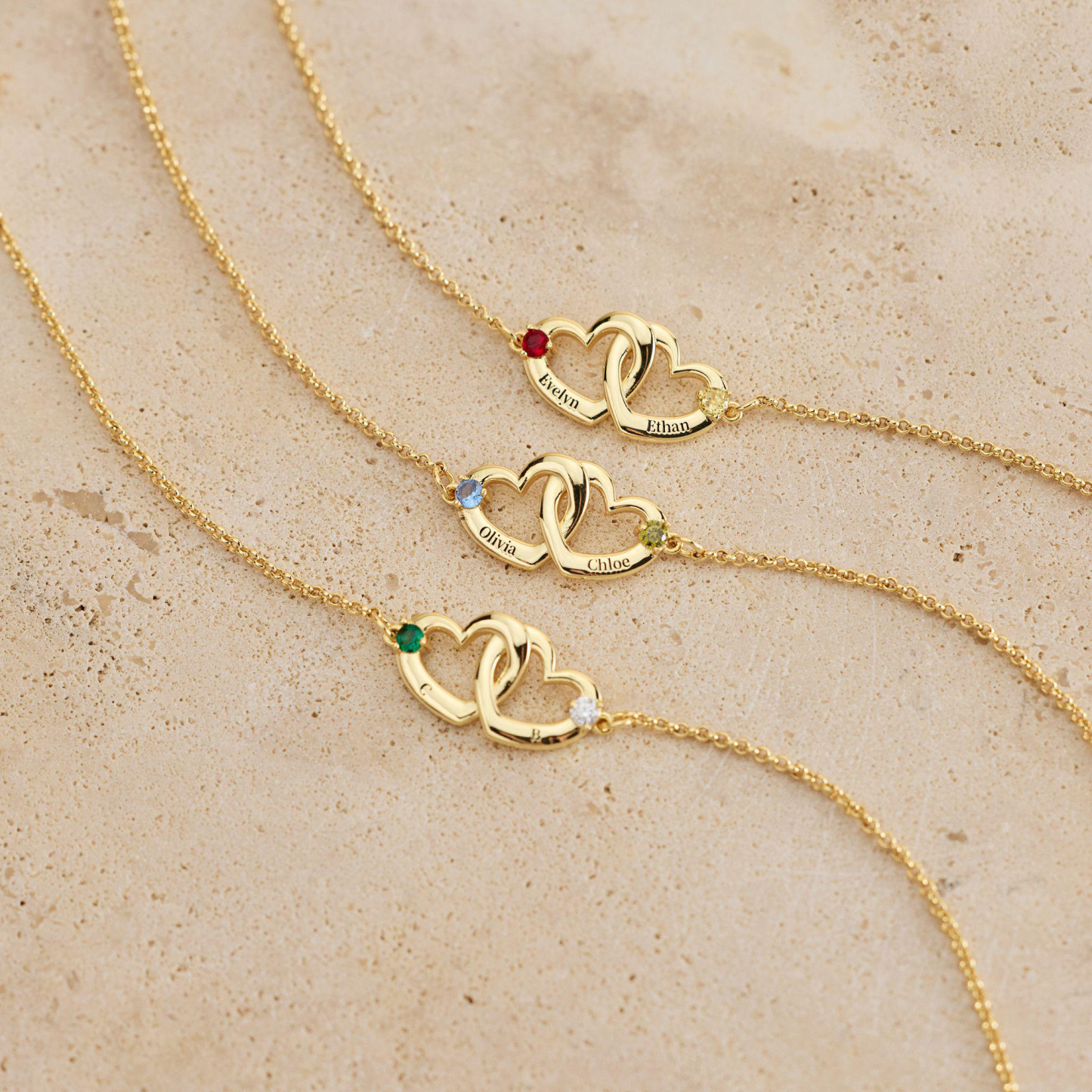 Custom Interlocking Heart Name Bracelet Birthstone Engraved Personalized Double Heart Bracelet for Couples Best Friends - aiprintlab
