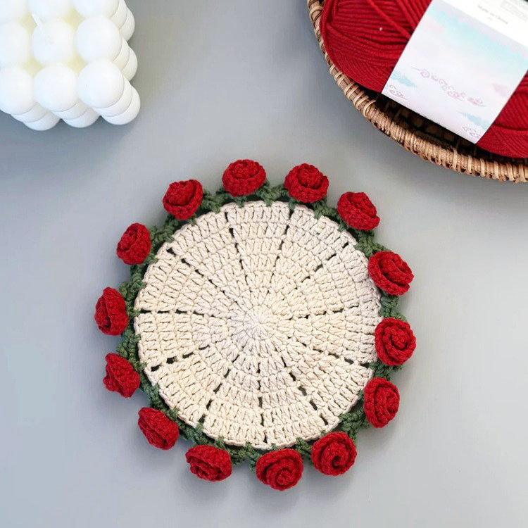 Mother's Love Gift Crochet Rose Bouquet Coaster Gift Box Transformable Flower Coasters, Creative Eco-Friendly Mother's Day Present - aiprintlab