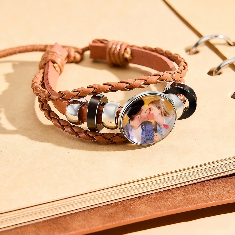 Custom Photo Leather Bracelet Personalized Picture Bracelet Leather Photo Bracelet Valentine's Day Birthday Gift - aiprintlab