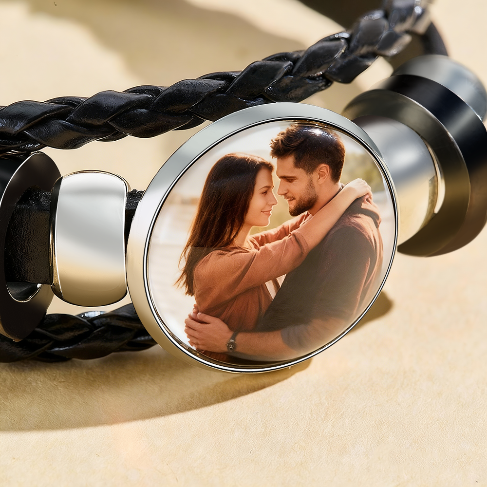 Custom Photo Leather Bracelet Personalized Picture Bracelet Leather Photo Bracelet Valentine's Day Birthday Gift - aiprintlab