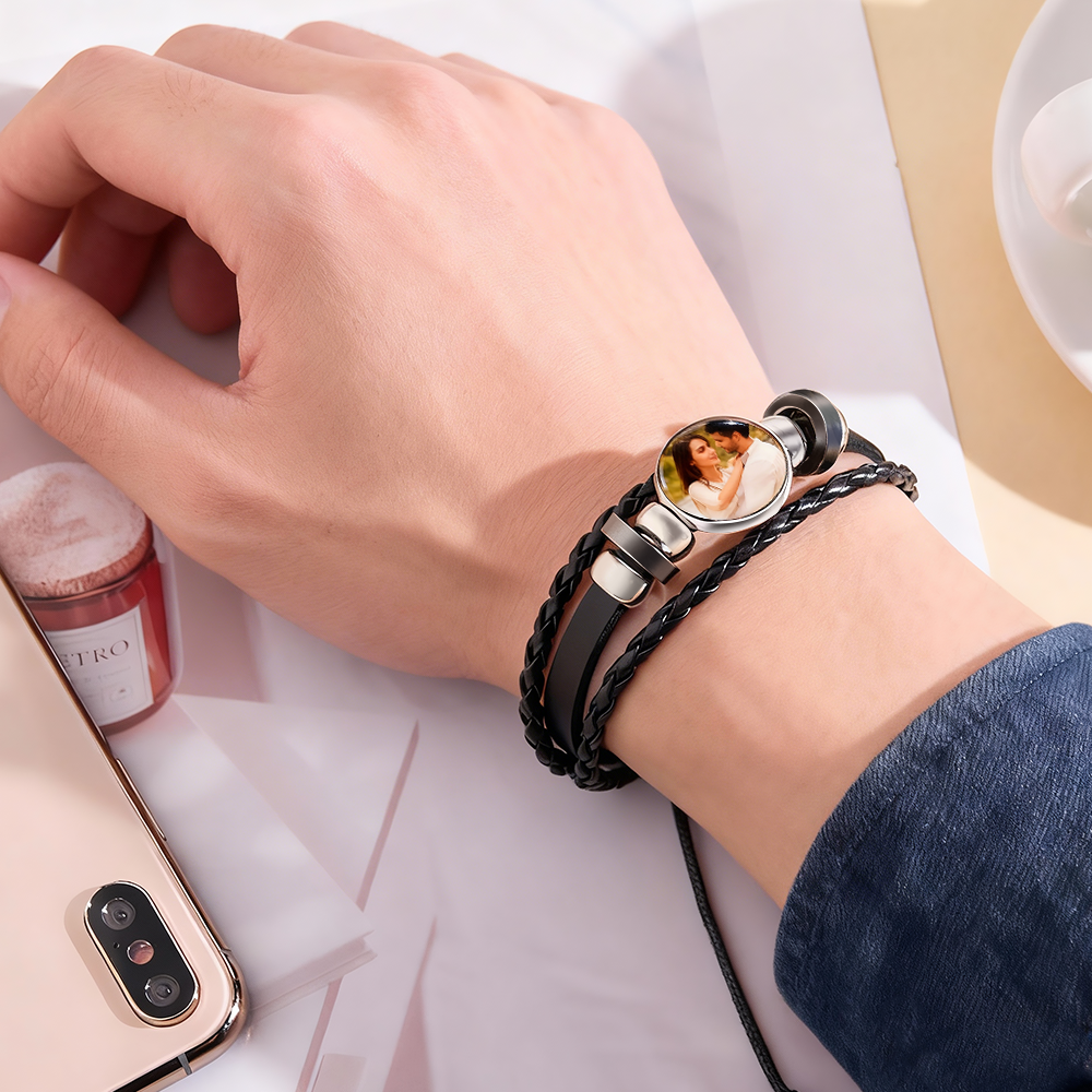 Custom Photo Leather Bracelet Personalized Picture Bracelet Leather Photo Bracelet Valentine's Day Birthday Gift - aiprintlab