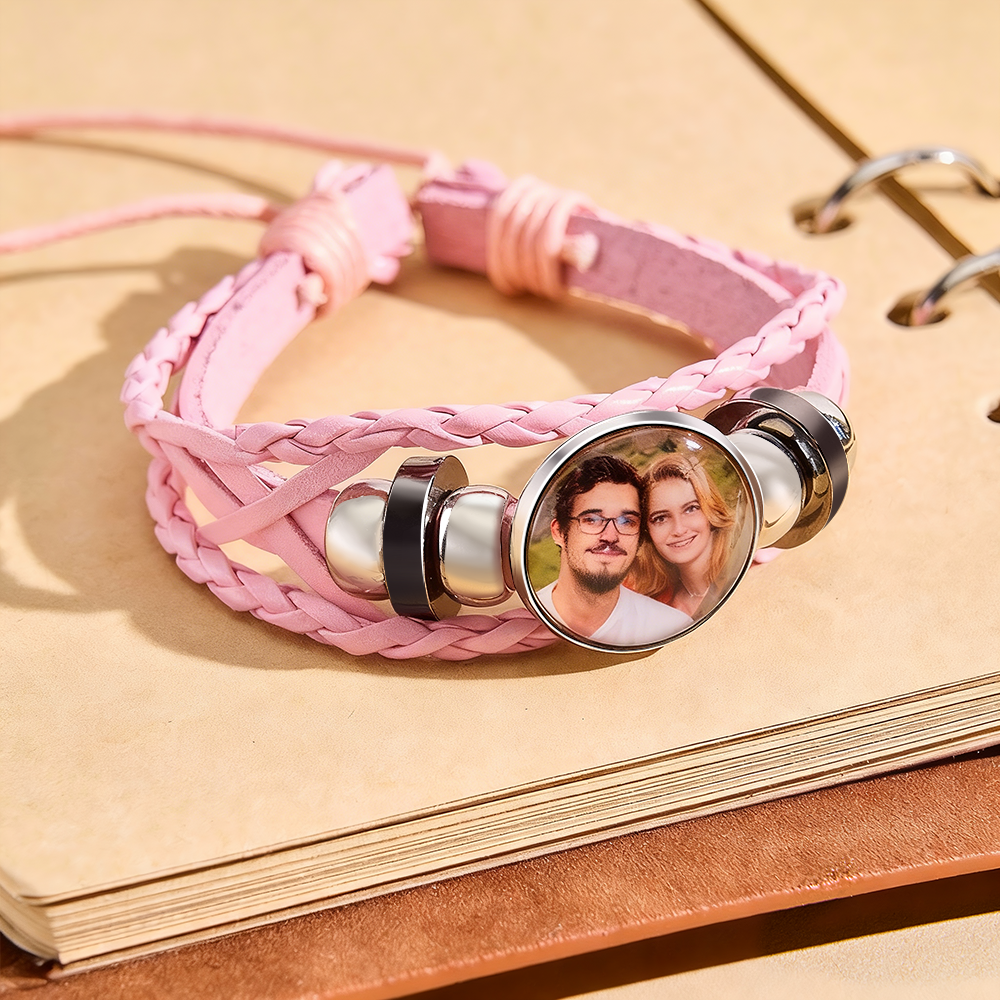 Custom Photo Leather Bracelet Personalized Picture Bracelet Leather Photo Bracelet Valentine's Day Birthday Gift - aiprintlab