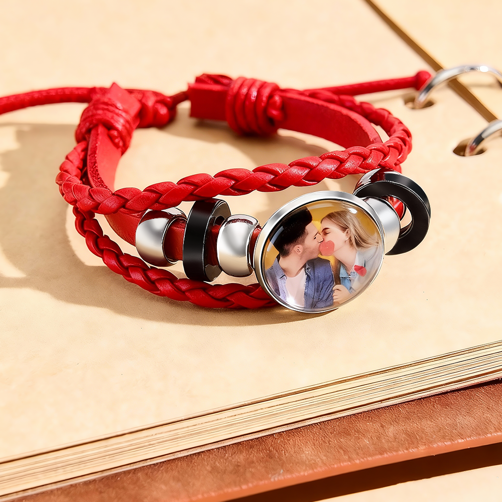 Custom Photo Leather Bracelet Personalized Picture Bracelet Leather Photo Bracelet Valentine's Day Birthday Gift - aiprintlab