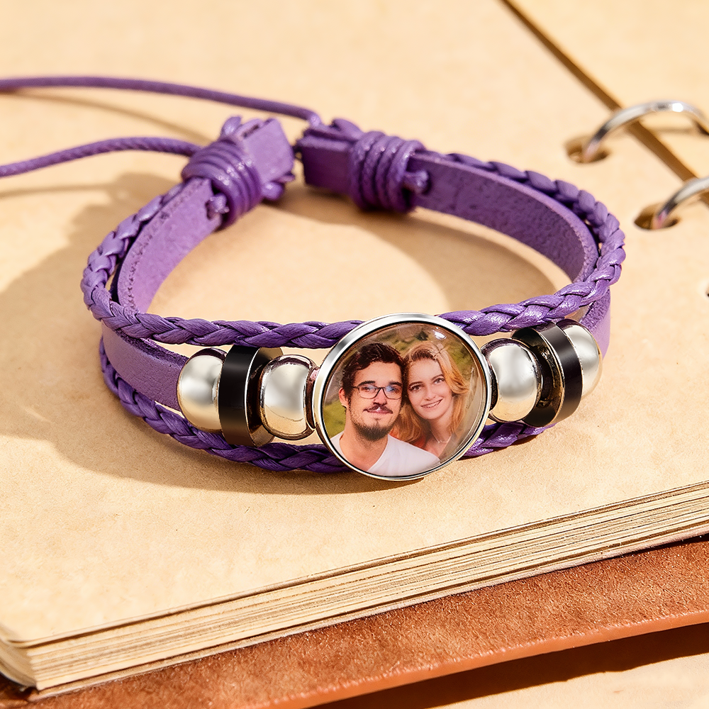 Custom Photo Leather Bracelet Personalized Picture Bracelet Leather Photo Bracelet Valentine's Day Birthday Gift - aiprintlab