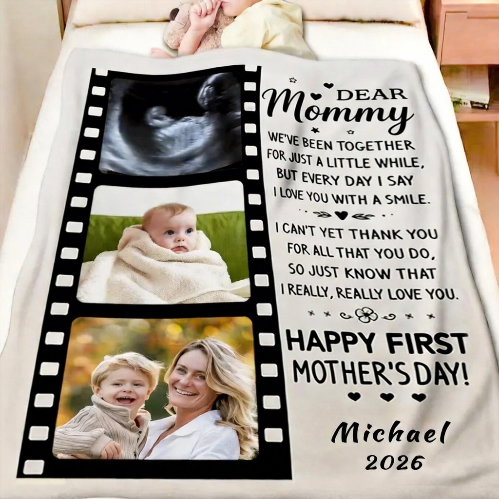 Personalized Happy First Mother's Day Blanket Custom Happy Mother's Day Blanket Mother's Day Timeline Blanket Gifts for Wife