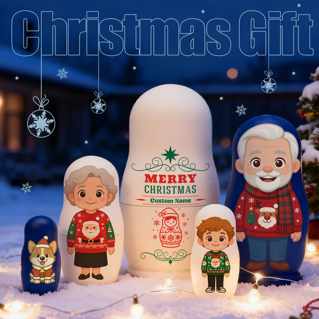 Personalized Portrait Nesting Doll with Text Custom Photo Family Portrait Cartoon Style Gift Photo Anniversary Gifts - aiprintlab