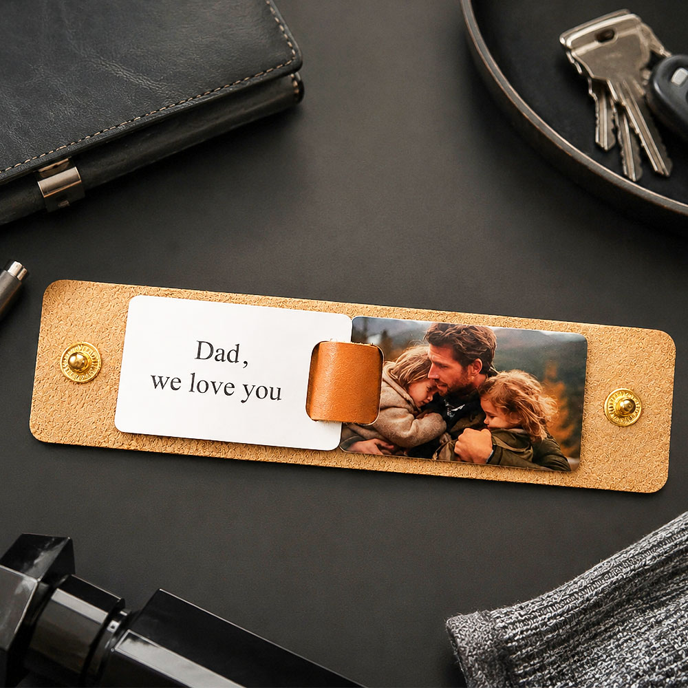 Personalized Inscription Leather Photo Keychain Custom Text Multi Picture Keyring Father's Day Gift for Best Dad Ever