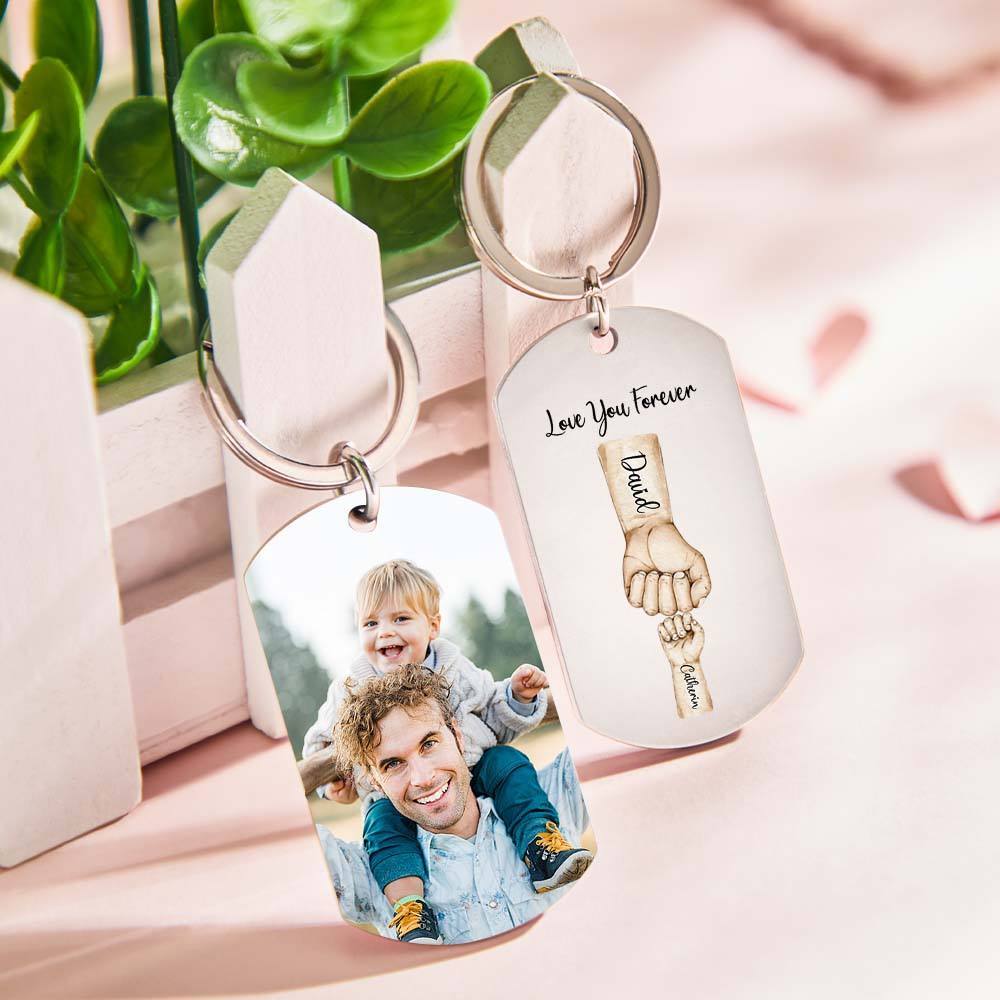 Custom Bump Keychain Best Dad Ever Keychain Photo Keyring Fathers Day Gift - aiprintlab