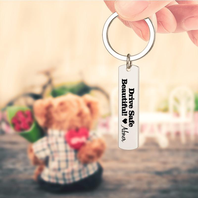 Personalized Drive Safe Handsome Beautiful Keychain - Custom Drive Safe Keychain - Valentine's Day Gift - aiprintlab