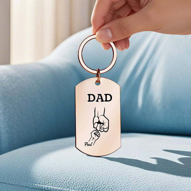 Father's Day Gifts Custom Photo & Family Fist Keychain Personalized Names Metal Keyring Gift for Dad - aiprintlab
