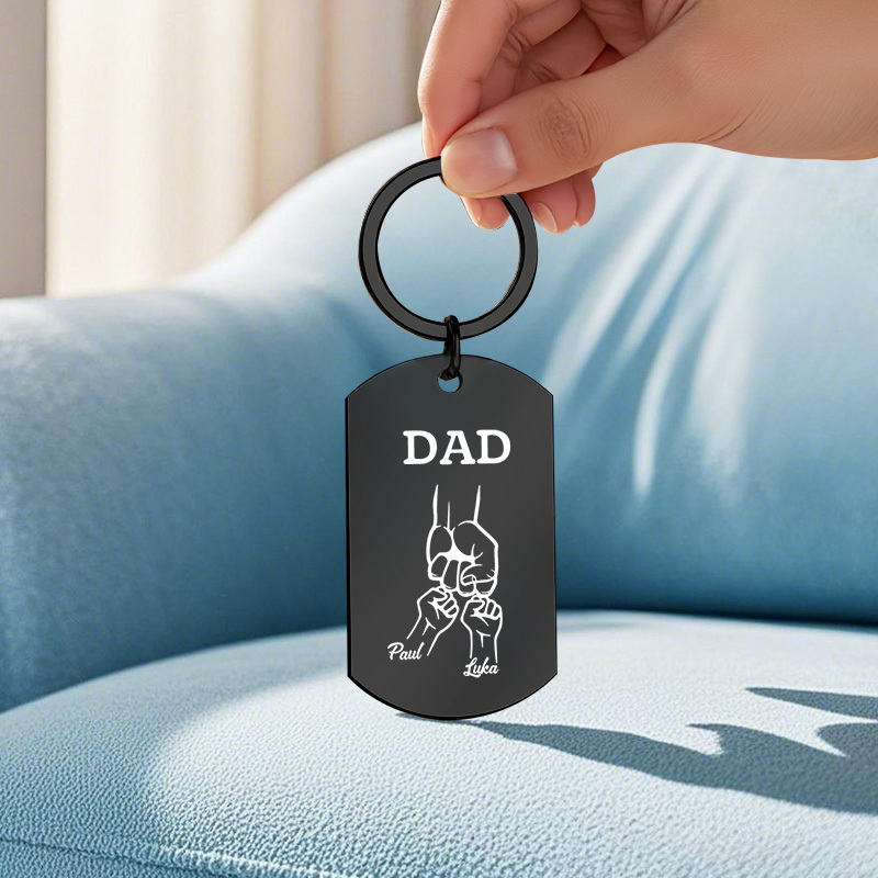 Father's Day Gifts Custom Photo & Family Fist Keychain Personalized Names Metal Keyring Gift for Dad - aiprintlab