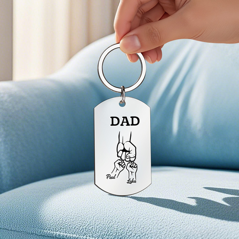 Father's Day Gifts Custom Photo & Family Fist Keychain Personalized Names Metal Keyring Gift for Dad - aiprintlab