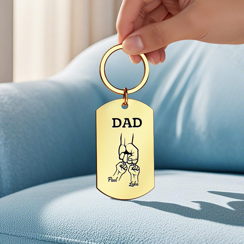 Father's Day Gifts Custom Photo & Family Fist Keychain Personalized Names Metal Keyring Gift for Dad - aiprintlab