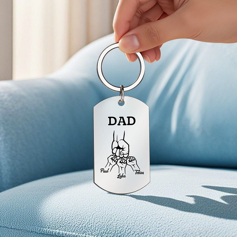 Father's Day Gifts Custom Photo & Family Fist Keychain Personalized Names Metal Keyring Gift for Dad - aiprintlab