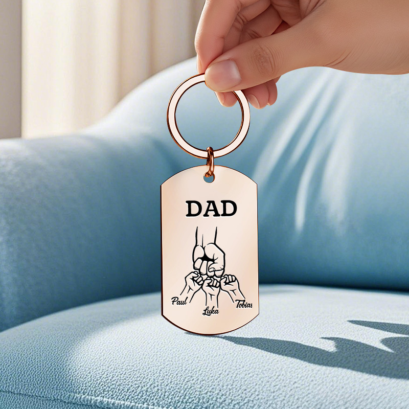 Father's Day Gifts Custom Photo & Family Fist Keychain Personalized Names Metal Keyring Gift for Dad - aiprintlab