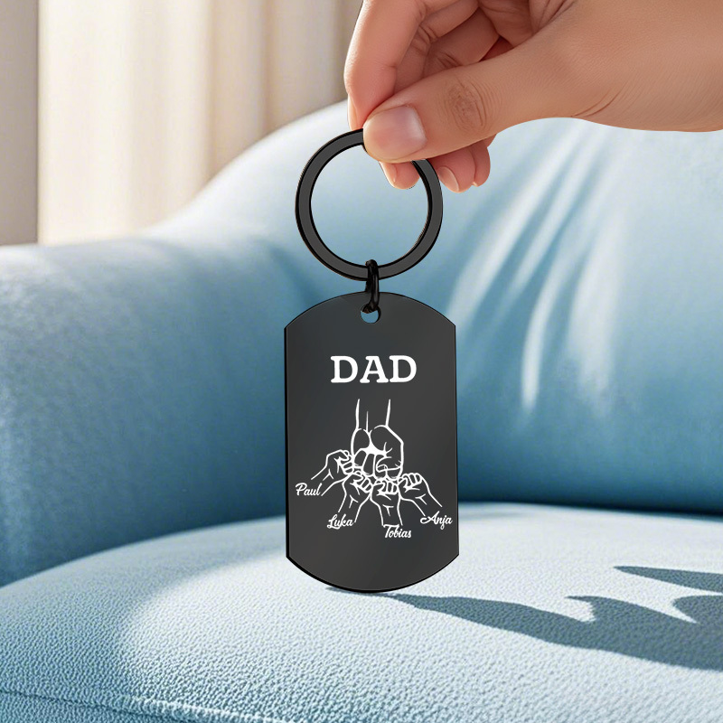 Father's Day Gifts Custom Photo & Family Fist Keychain Personalized Names Metal Keyring Gift for Dad - aiprintlab