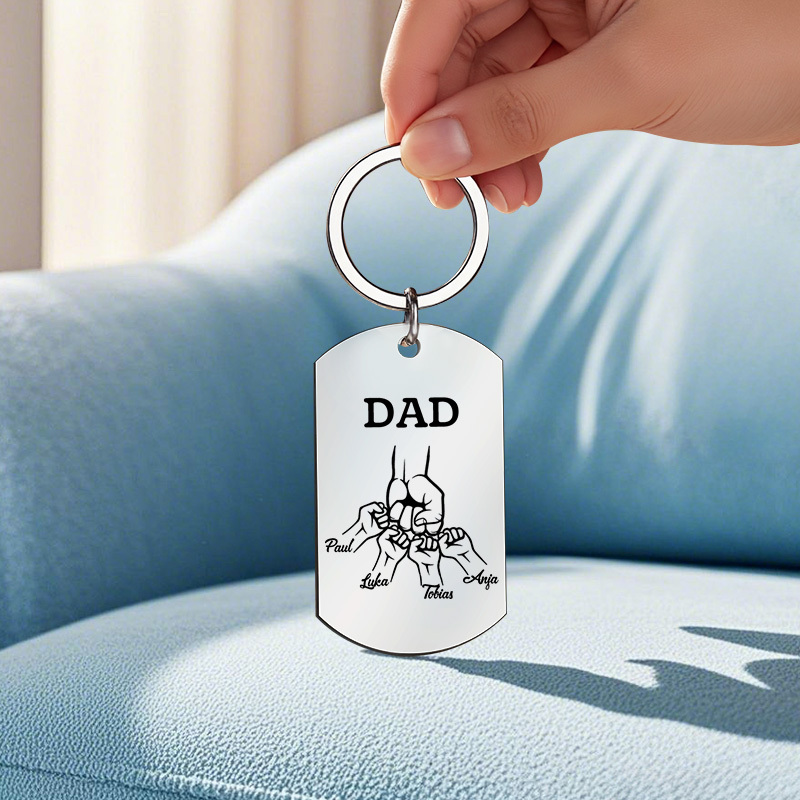 Father's Day Gifts Custom Photo & Family Fist Keychain Personalized Names Metal Keyring Gift for Dad - aiprintlab