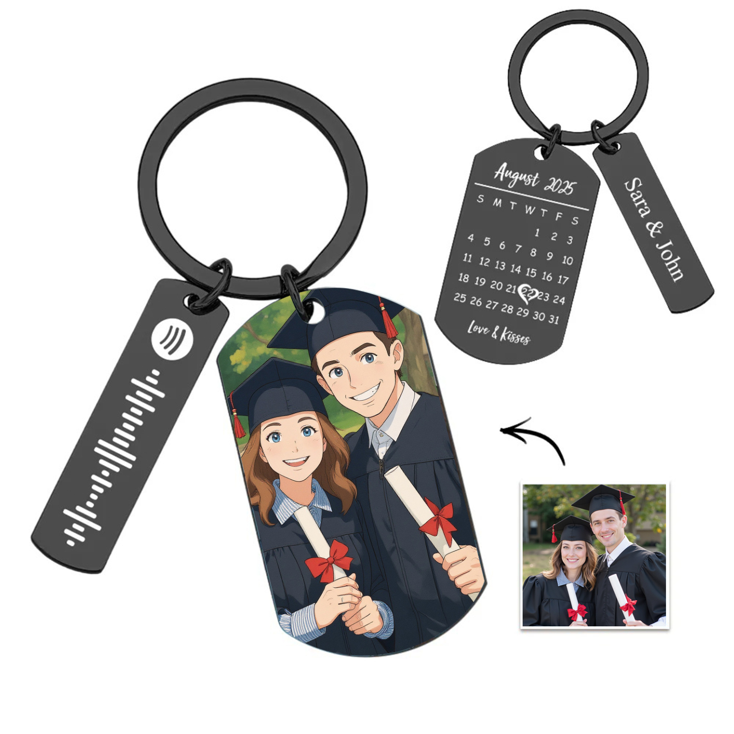 Personalized Spotify Calendar Keychain Gibli Style Custom Picture & Music Song Code Couples Photo Keyring Best Gifts for Graduation