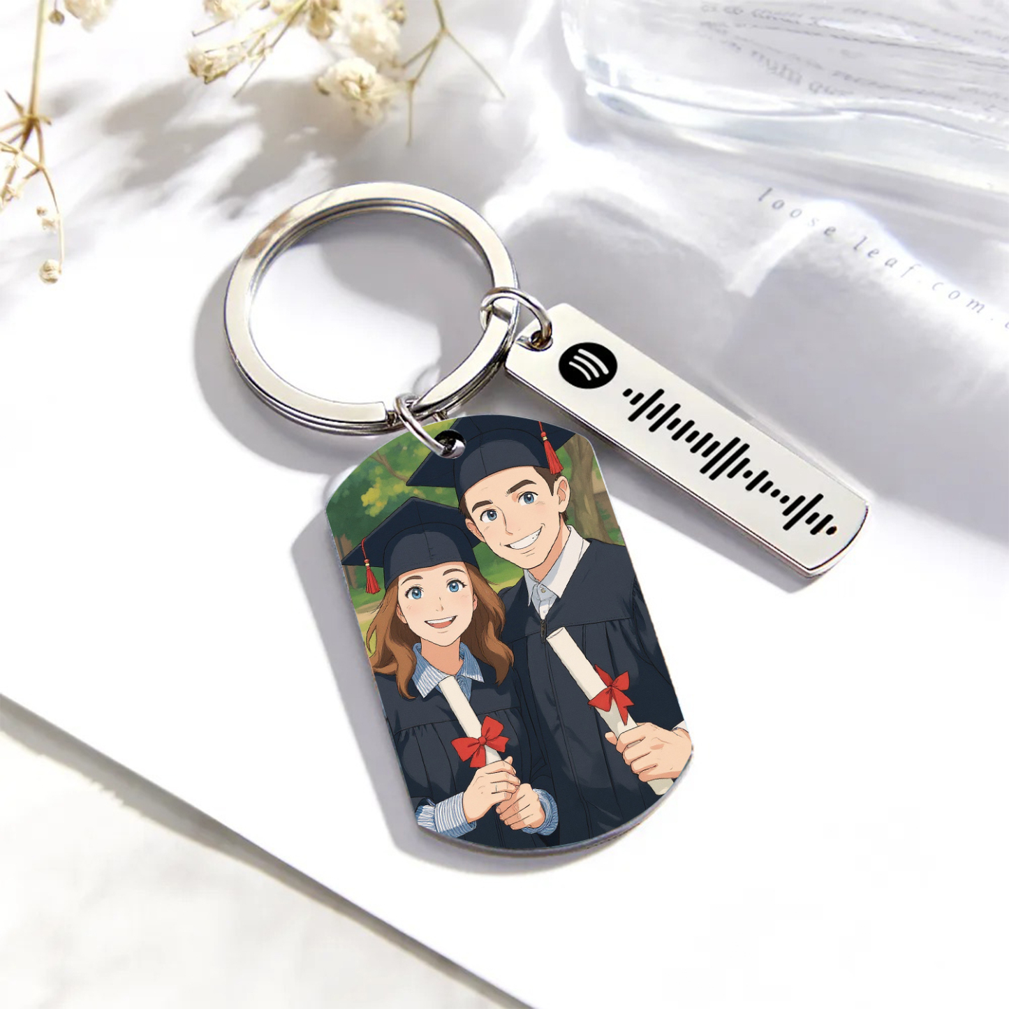 Personalized Spotify Calendar Keychain Gibli Style Custom Picture & Music Song Code Couples Photo Keyring Best Gifts for Graduation
