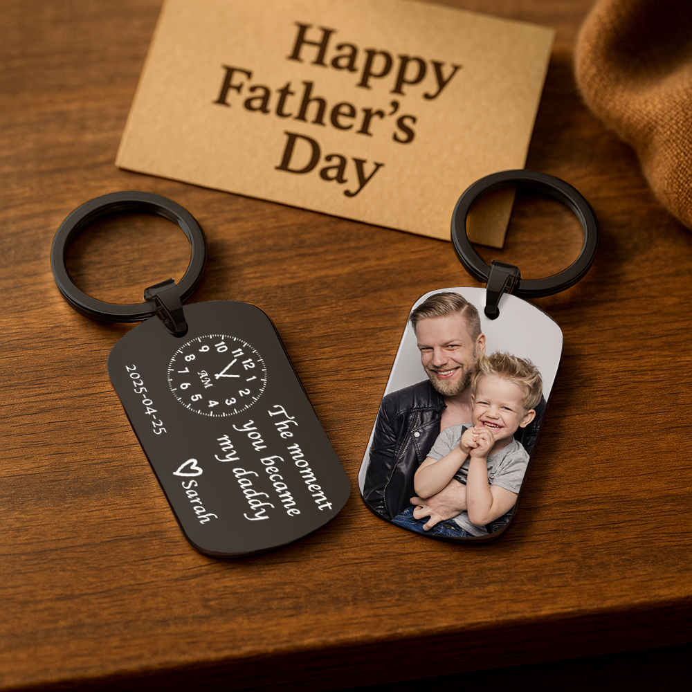 Dad Gift The Moment You Became My Daddy Mummy Keychain First Father's Day Keyring New Dad Keychain Gift Personalised Gift Father's Day Gift - aiprintlab