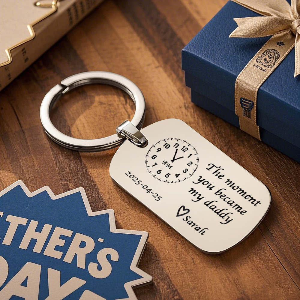 Dad Gift The Moment You Became My Daddy Mummy Keychain First Father's Day Keyring New Dad Keychain Gift Personalised Gift Father's Day Gift - aiprintlab