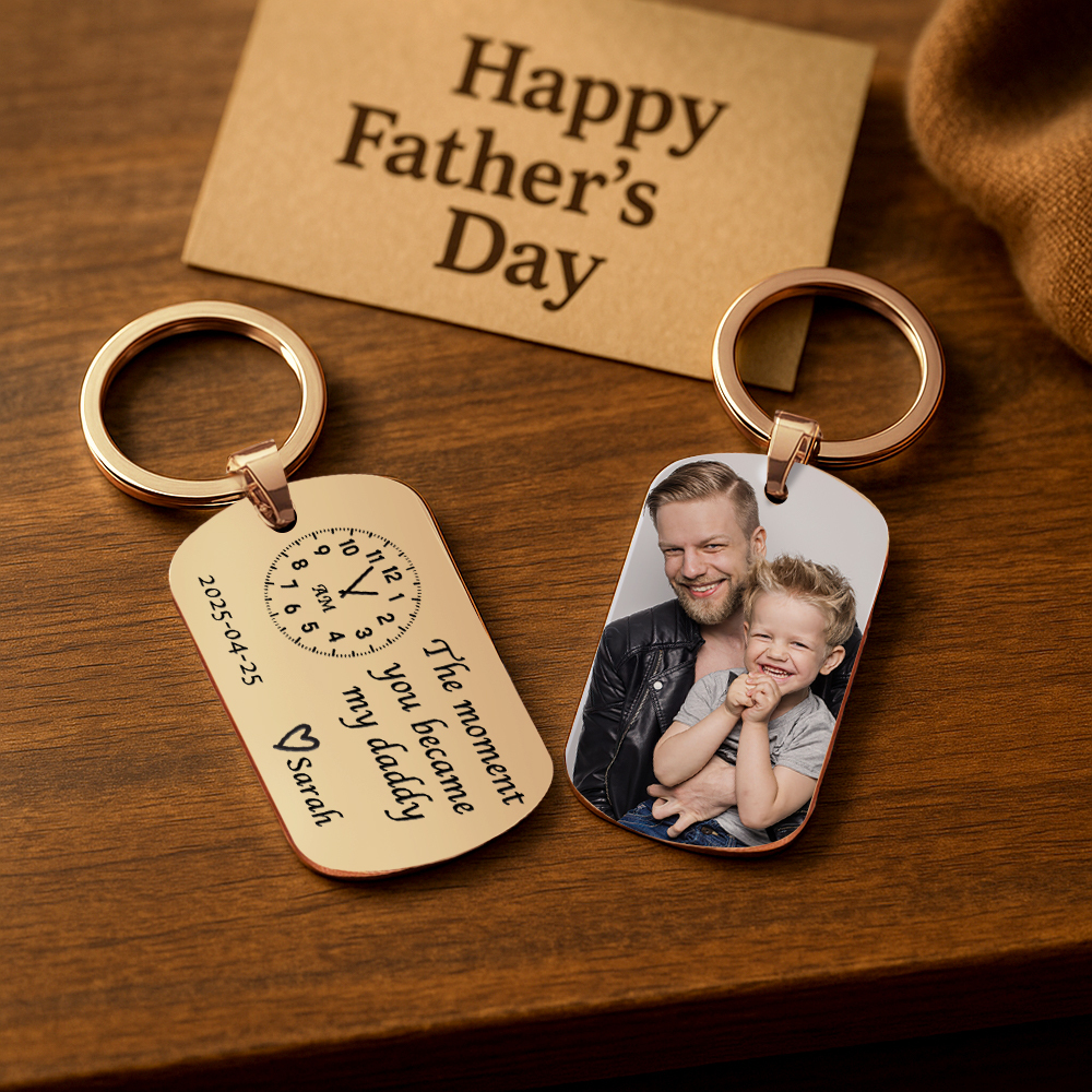 Dad Gift The Moment You Became My Daddy Mummy Keychain First Father's Day Keyring New Dad Keychain Gift Personalised Gift Father's Day Gift - aiprintlab