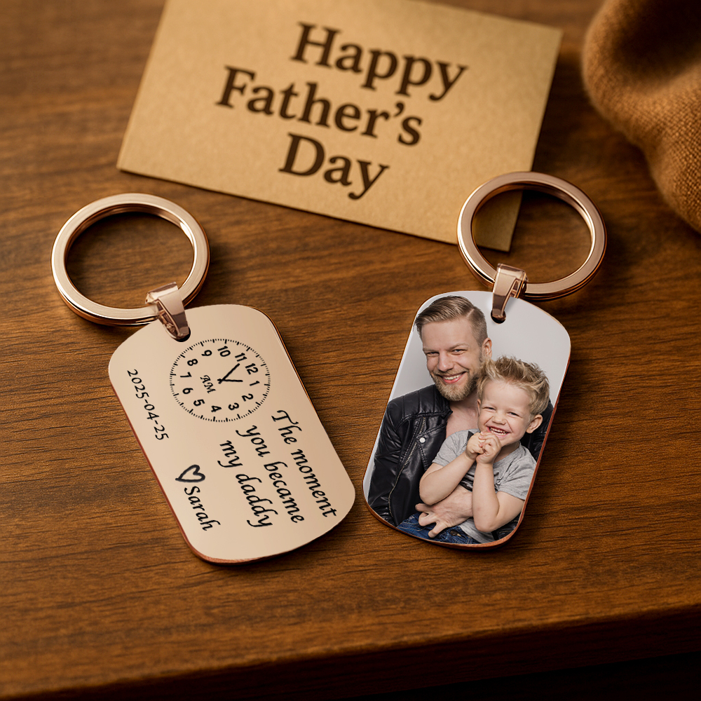 Dad Gift The Moment You Became My Daddy Mummy Keychain First Father's Day Keyring New Dad Keychain Gift Personalised Gift Father's Day Gift - aiprintlab