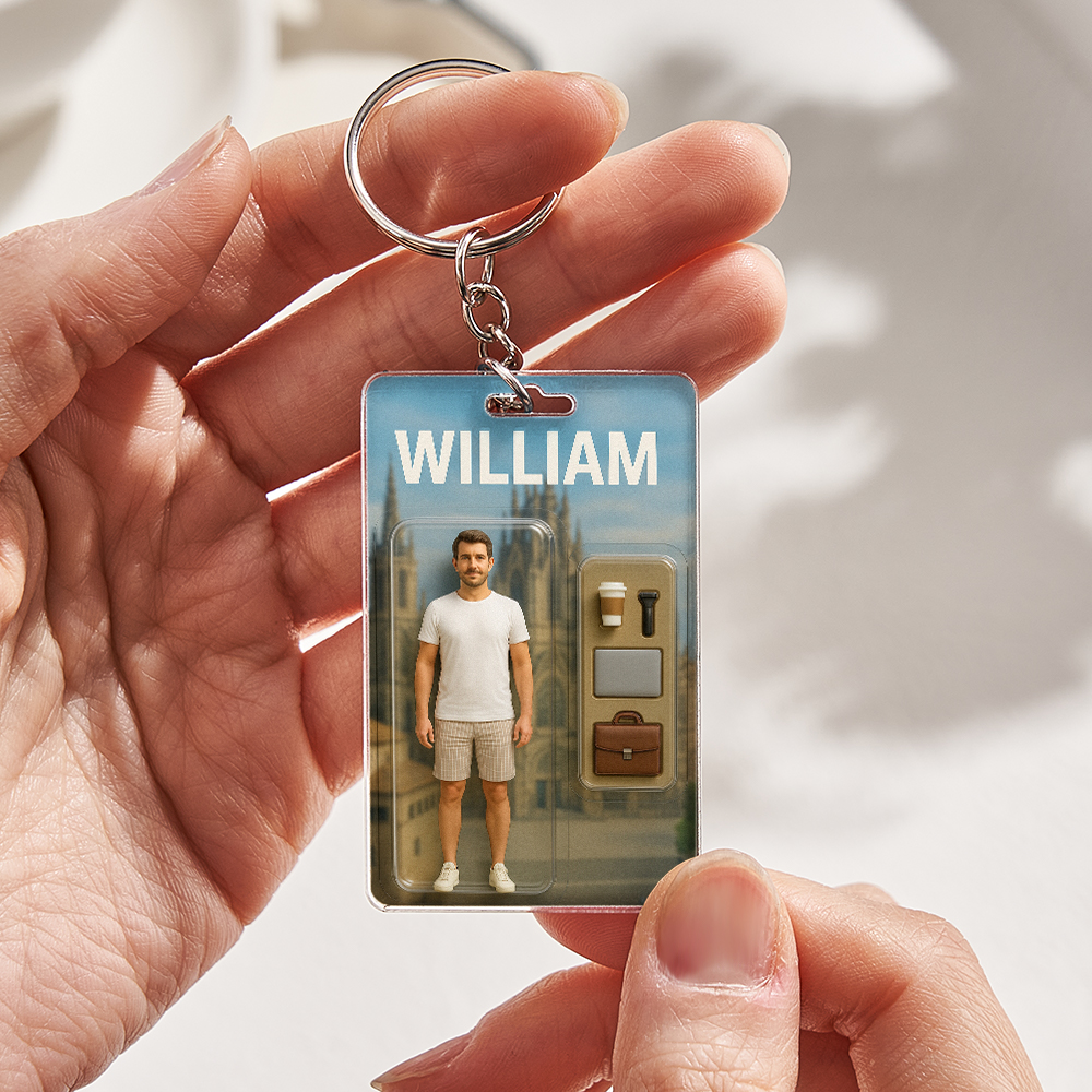 3D Effect Action Figure Pack Packaging Toy Box Style Art Gift Personalized Acrylic Keychain Gift for Dad Father's Day Gift - aiprintlab