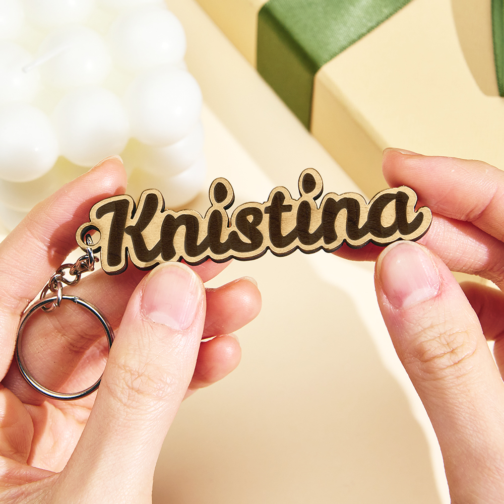Father's Day Gifts Personalised Name Keychain Custom Wooden Name Tag Laser Cut Keyring Gift - aiprintlab