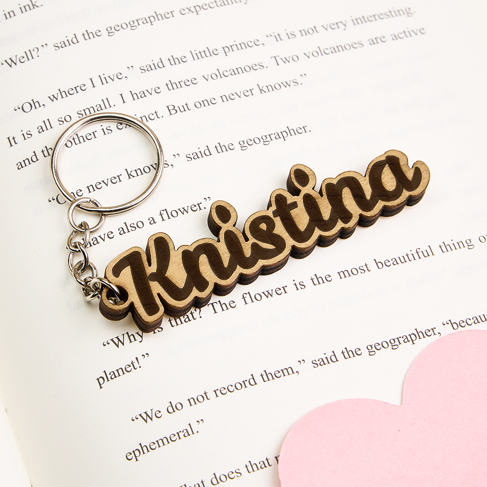 Father's Day Gifts Personalised Name Keychain Custom Wooden Name Tag Laser Cut Keyring Gift - aiprintlab